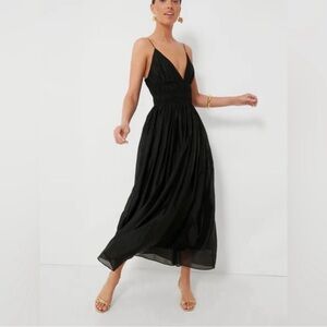 Moon River Black V Neck Sleeveless Shirred Midi Dress